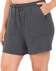 Zenana Plus Cotton Drawstring Waist Shorts - My Pampered Life Seattle