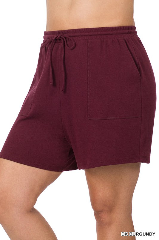 Zenana Plus Cotton Drawstring Waist Shorts