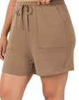 Zenana Plus Cotton Drawstring Waist Shorts - My Pampered Life Seattle