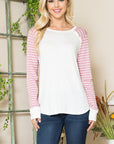 Viscose Crepe Knit Jersey Stripe Button Top