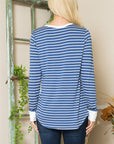 Viscose Crepe Knit Jersey Stripe Button Top