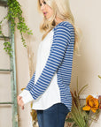 Viscose Crepe Knit Jersey Stripe Button Top