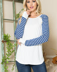 Viscose Crepe Knit Jersey Stripe Button Top