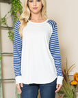 Viscose Crepe Knit Jersey Stripe Button Top