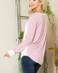 Viscose Crepe Knit Jersey Stripe Button Top