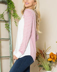 Viscose Crepe Knit Jersey Stripe Button Top