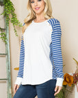 Viscose Crepe Knit Jersey Stripe Button Top