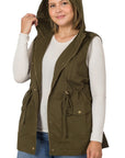 Zenana PLUS Drawstring Waist Military Hoodie Vest