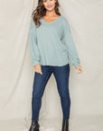 Balloon Sleeve V Neck Top