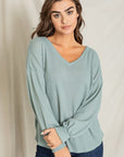 Balloon Sleeve V Neck Top