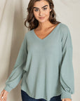 Balloon Sleeve V Neck Top