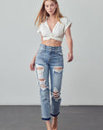 Denim Lab USA High Rise Double Waistband Released Hem Jeans