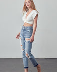 Denim Lab USA High Rise Double Waistband Released Hem Jeans