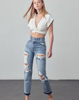 Denim Lab USA High Rise Double Waistband Released Hem Jeans