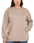 Zenana Plus Long Sleeve Round Neck Sweatshirt - Online Only