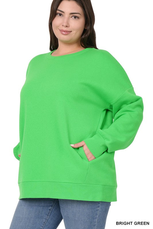 Zenana Plus Long Sleeve Round Neck Sweatshirt - Online Only
