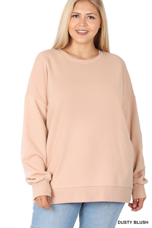 Zenana Plus Long Sleeve Round Neck Sweatshirt - Online Only