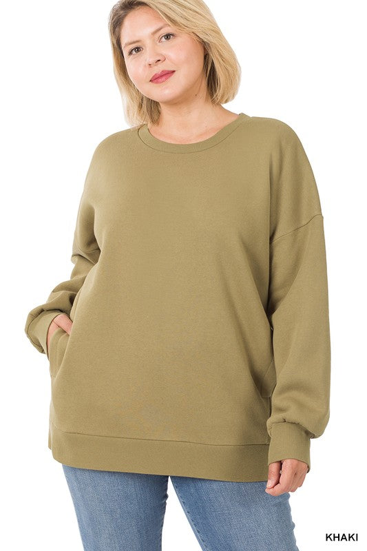 Zenana Plus Long Sleeve Round Neck Sweatshirt - Online Only