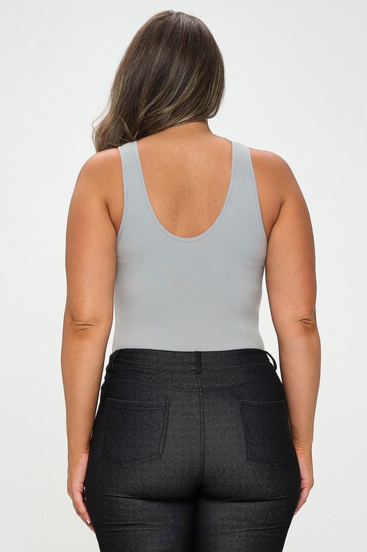 Yelete Reversible V-Neck Basic Tank Top Thong Bodysuit