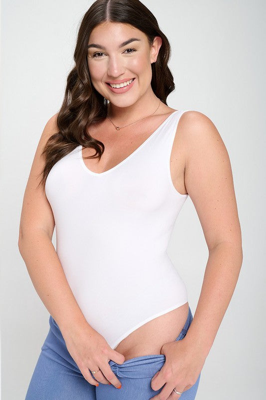 Yelete Reversible V-Neck Basic Tank Top Thong Bodysuit