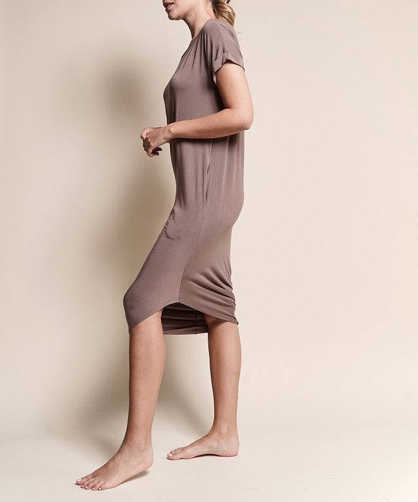 Fabina Bamboo Asymmetric Dolman Dress with Pockets