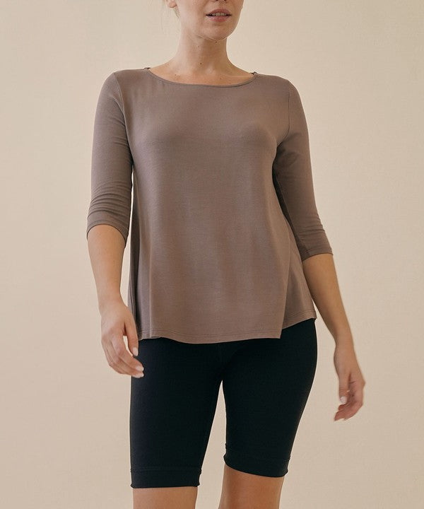 Fabina Bamboo Boatneck Elbow Sleeve Top