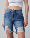 Denim Lab USA High Rise Ripped Bermuda Denim Shorts