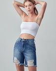 Denim Lab USA High Rise Ripped Bermuda Denim Shorts