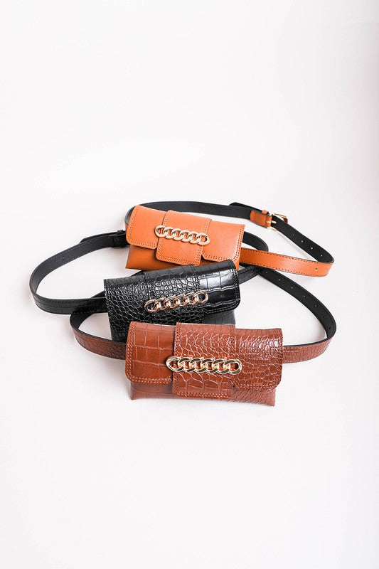 Leto Accessories Wide Clutch 6 Ring Chain Belt Bag