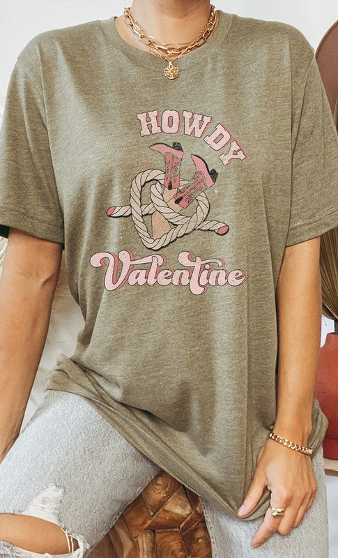 Howdy Valentine Cowboy Boots Graphic Tee