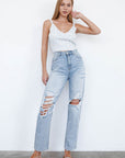 Denim Lab USA High Waist Ripped Loose Fit Jeans