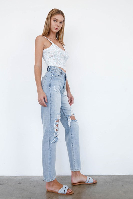 Denim Lab USA High Waist Ripped Loose Fit Jeans