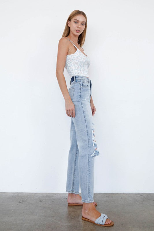 Denim Lab USA High Waist Ripped Loose Fit Jeans