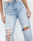 Denim Lab USA High Waist Ripped Loose Fit Jeans