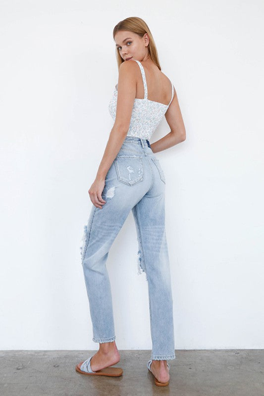 Denim Lab USA High Waist Ripped Loose Fit Jeans