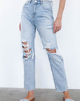 Denim Lab USA High Waist Ripped Loose Fit Jeans