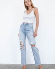 Denim Lab USA High Waist Ripped Loose Fit Jeans