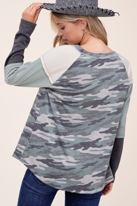 e Luna PLUS Camouflage Color Block Top