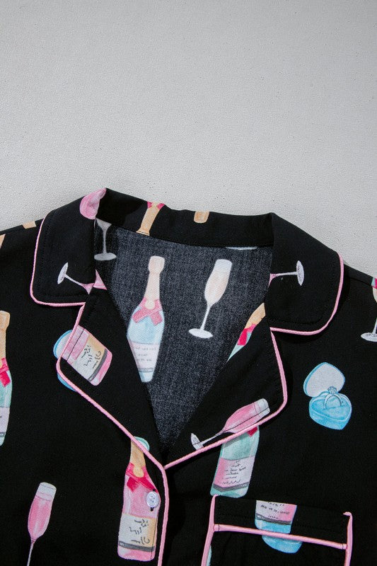 Christmas Wine Glass Bow Knot Pajama Set