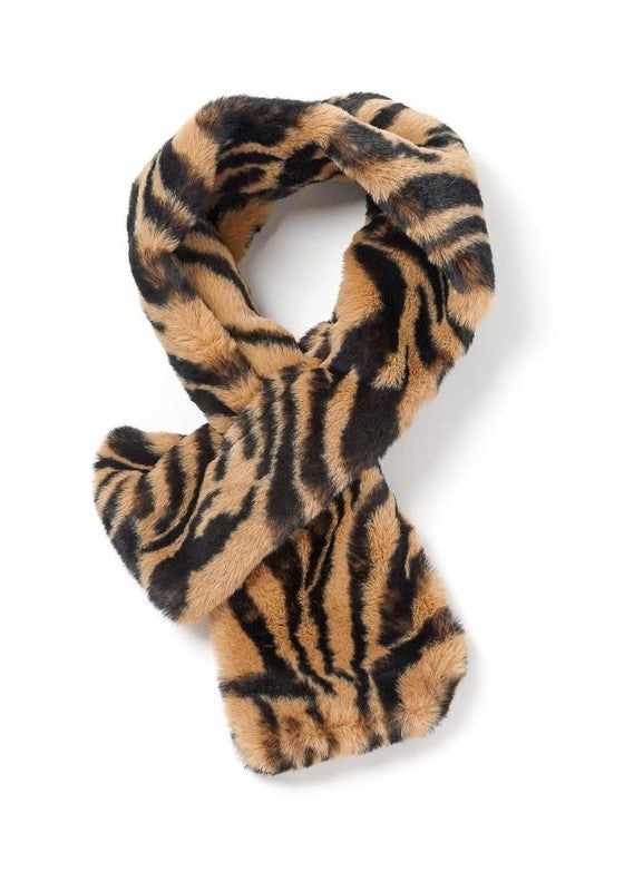 Zebra Print Faux Fur Scarf