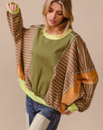 BiBi Color Block Striped Round Neck Sweatshirt