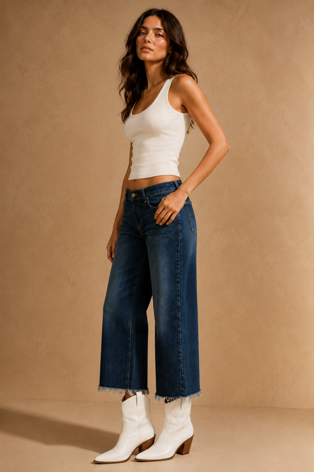 GJG Denim Sunday Low-Rise Wide-Leg Crop Jeans — Monterey Wash