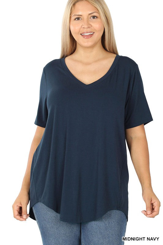 Zenana Luxe Rayon Short Sleeve V-Neck HI-Low Hem TOP (Size Small to 3X) :  : Clothing, Shoes & Accessories