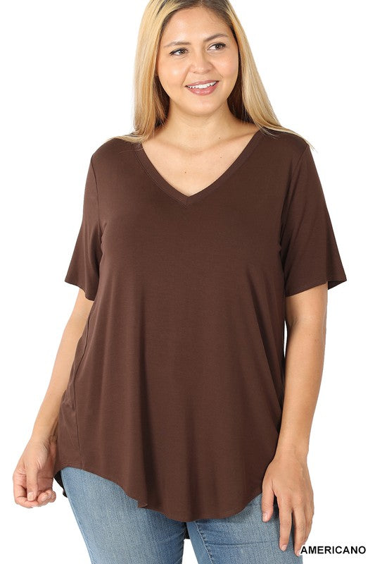 Zenana Womens Brown V Neck Short Sleeve Shirt Size Small - beyond exchange