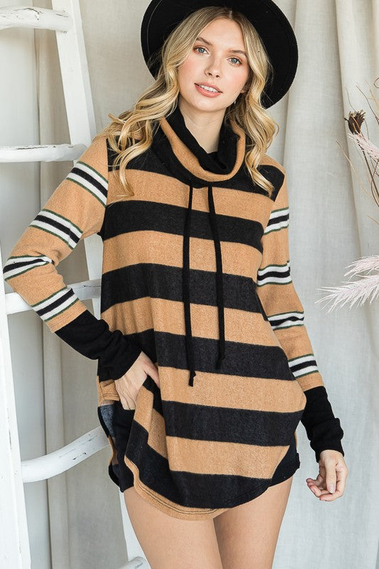 PLUS Jade By Jane Multi Colored Stripe Cowl Neck Tunic