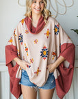 Jade by Jane Aztec Print Cowl Neck Oversized Poncho