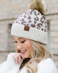 Leopard Fur Pom Beanie