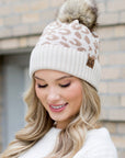 Leopard Fur Pom Beanie