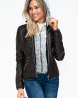 YMI Faux Layered Double-Zipper Jacket with Fuzzy Hood