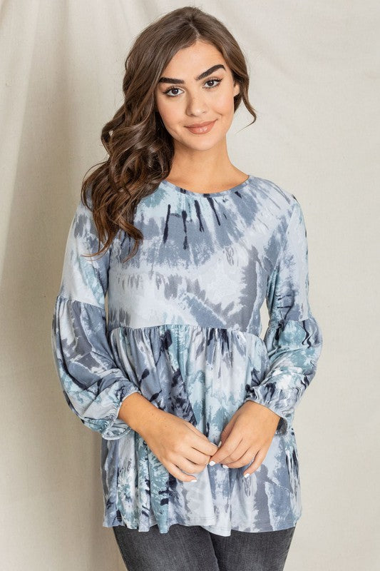 PLUS Swirl Tie Dye Bishop Sleeve Tunic